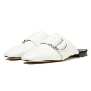 IRO NWT Met White Buckle Strap Leather Slip On Mules